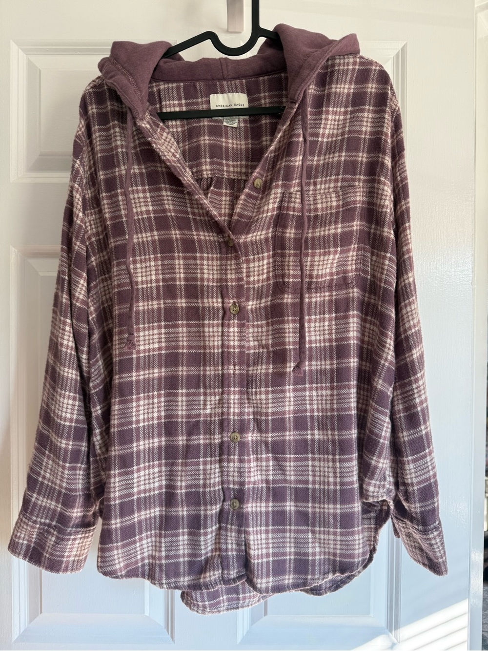 American Eagle Outfitters Plaid Hooded Button-Up Flannel Shirt